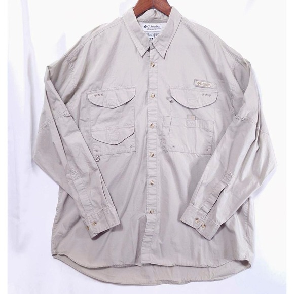 Columbia PFG Mens XL Long Sleeve Fishing Shirt Vented Button Up Beige Outdoor - Picture 1 of 12